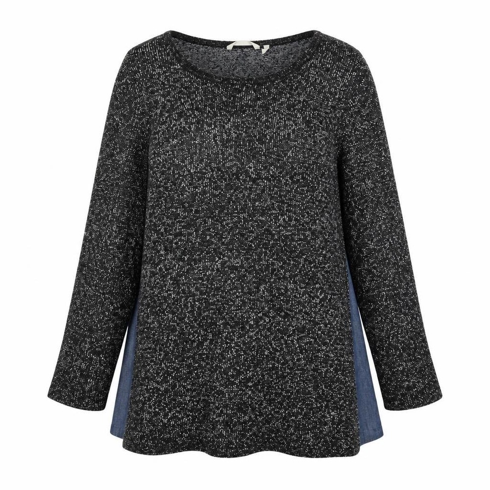Soft Surroundings Tunic Sweater Womens 1X Black Marled Knit Denim Side Panel